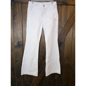 NSF Mid Rise Button Fly Straight Distressed Flare Leg Jeans